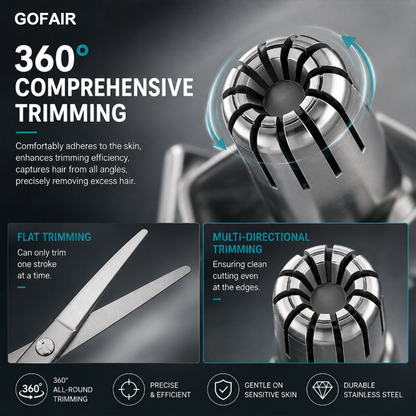 GOFAIR™ Manual Nose Hair Trimmer – Stainless Steel 360° Trimmer, Waterproof & No Battery Required