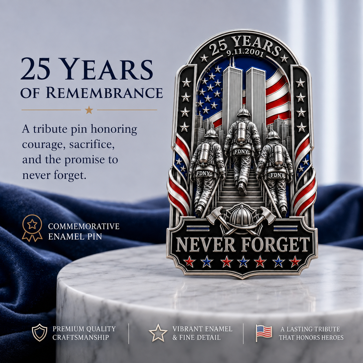 9/11 Never Forget Commemorative Brooch