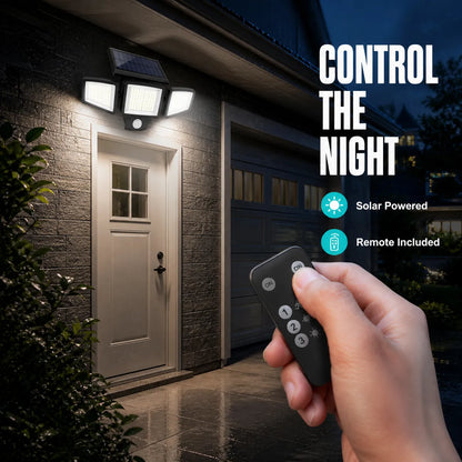 Foldable 3-Head Solar Motion Security Light with Remote