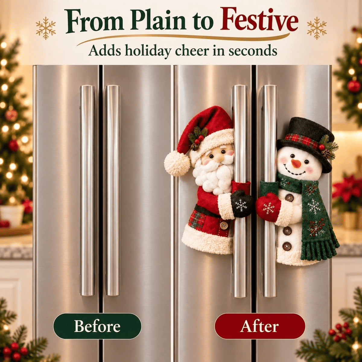 🎄Christmas Santa & Snowman Handle Huggers – Holiday Kitchen Decor
