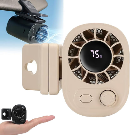 Car LCD Clip Fan 360° Rotatable 100 Speed Wind 12V USB Rechargeable 1800mAh Electric Fan Low Noise Mini Fan Clamp Anywhere Black