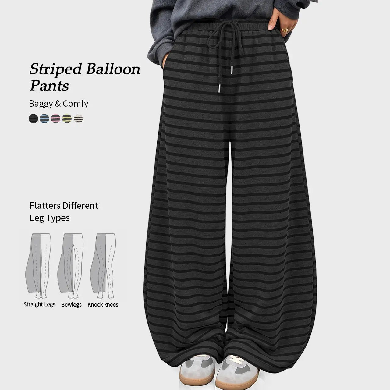 Womens Wide Leg Striped Barrel Pants Casual Loose Vintage Trousers with Pockets Oversized 2026