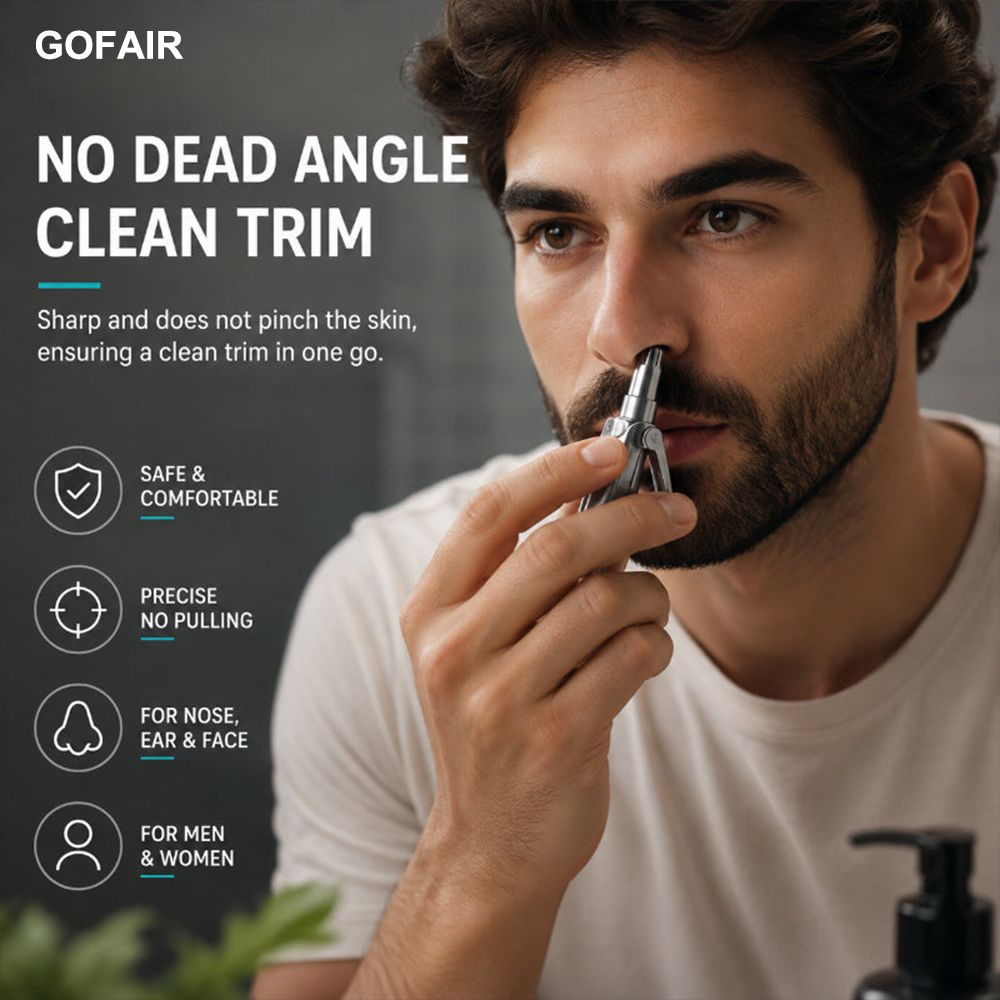 GOFAIR™ Manual Nose Hair Trimmer – Stainless Steel 360° Trimmer, Waterproof & No Battery Required