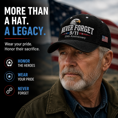 🇺🇸 9/11 Never Forget 2001–2026 Honor Cap 🎁 Free Memorial Coin With Every Cap Purchase