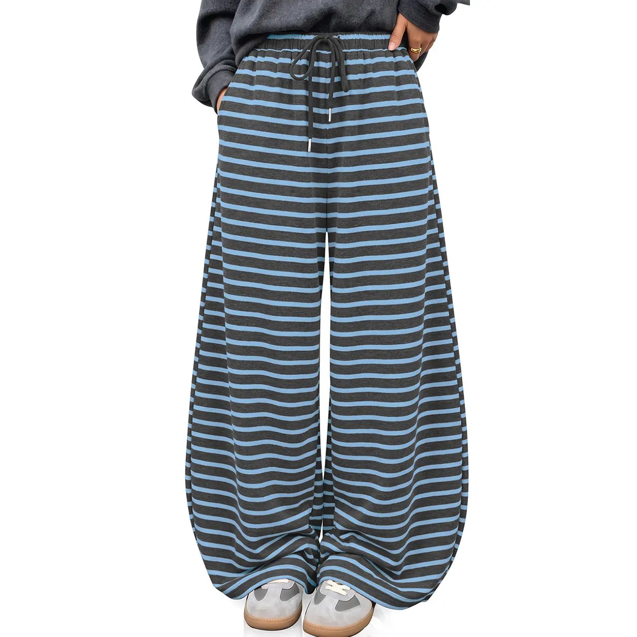 Womens Wide Leg Striped Barrel Pants Casual Loose Vintage Trousers with Pockets Oversized 2026