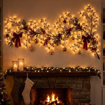 LED Branch Wall Light – Ornament-Ready Warm White Wall Tree (72/96 LEDs)