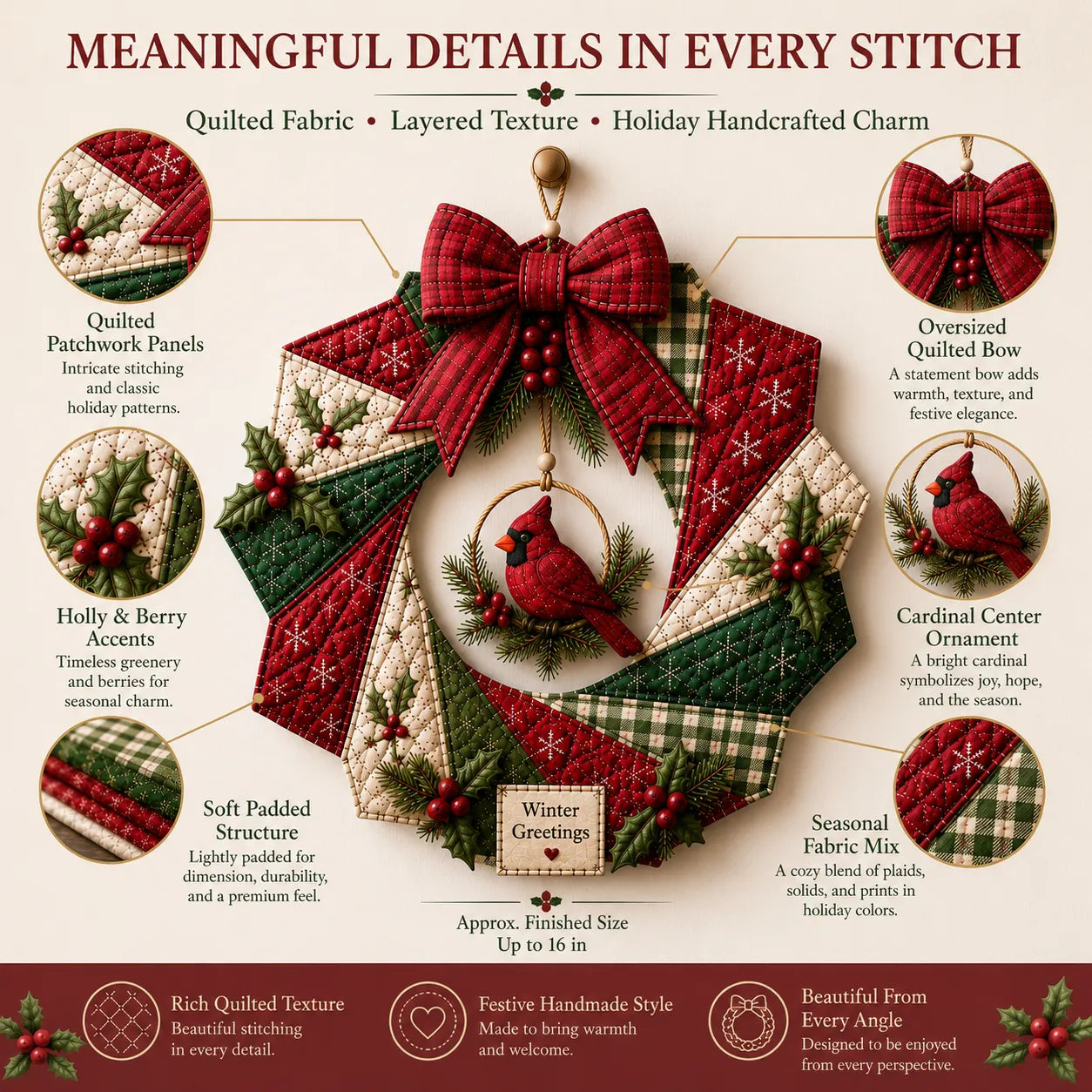 🔥LAST DAY 50% OFF - 🎄 Christmas Fabric Wreath DIY Kit – A Cardinal Blessing You’ll Make with Love & Treasure Year After Year ❤️🐦