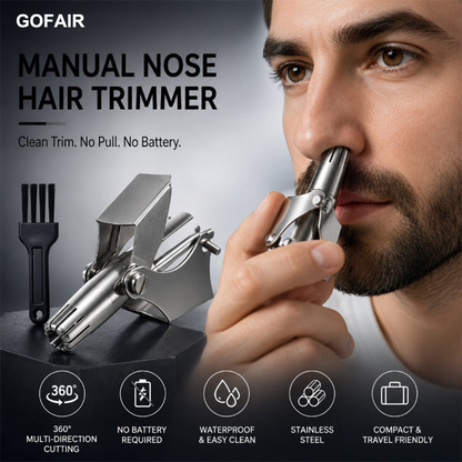 GOFAIR™ Manual Nose Hair Trimmer – Stainless Steel 360° Trimmer, Waterproof & No Battery Required
