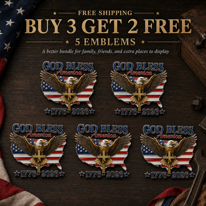 🇺🇸 God Bless America 1776–2026 Metal Car Emblem