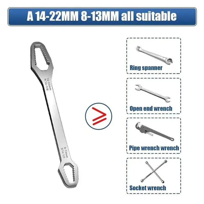Universal Car  Wrench,8-22mm Self-tightening Wrench,Double-head Torx Spanner,Non-Slip Multi-function Wrench for Most Nuts & Bolts Repair,Professional Car Assembly & Disassembly Tool.