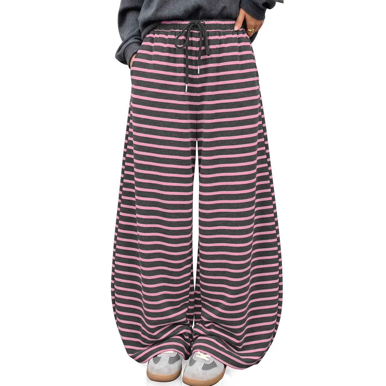 Womens Wide Leg Striped Barrel Pants Casual Loose Vintage Trousers with Pockets Oversized 2026