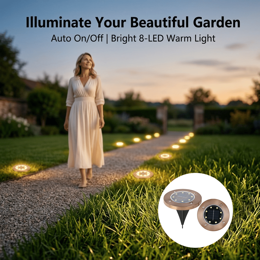 🌙 Solar Ground Lights – 8 LED Outdoor Disk Lights