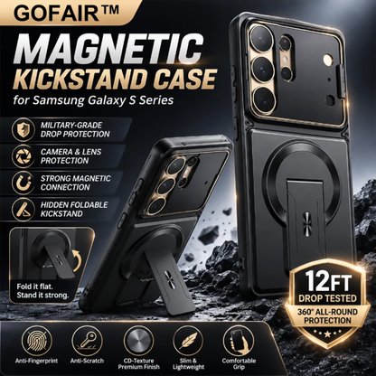 GOFAIR™ Magnetic Kickstand Phone Case for Samsung Galaxy S Series – Shockproof Slim Case with Camera Lens Protection & Hidden Stand