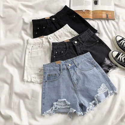 High Rise Raw Hem Ripped Jean Shorts Rigid Denim G22 Drifiter Stretchy Rolled Hem Denim Shorts Mid Rise Summer