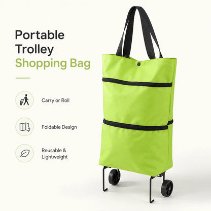 【10inch*18inch】Foldable Shopping Trolley Bag with Wheels, Portable Reusable Grocery Tote, Lightweight Rolling Shopping Cart Bag with Carry Handles for Supermarket, Travel, Laundry and Daily Use