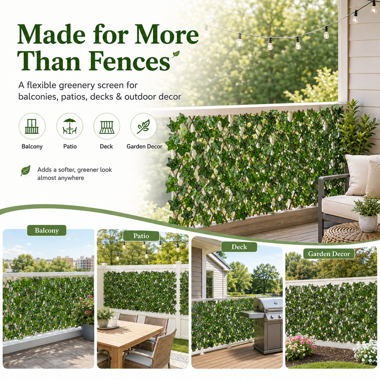 🔥2026 Hot Sale -Expandable Ivy Privacy Fence – Retractable Green Lattice Screen for Patio & Garden
