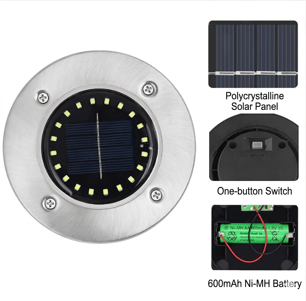 🌙 Solar Ground Lights – 8 LED Outdoor Disk Lights