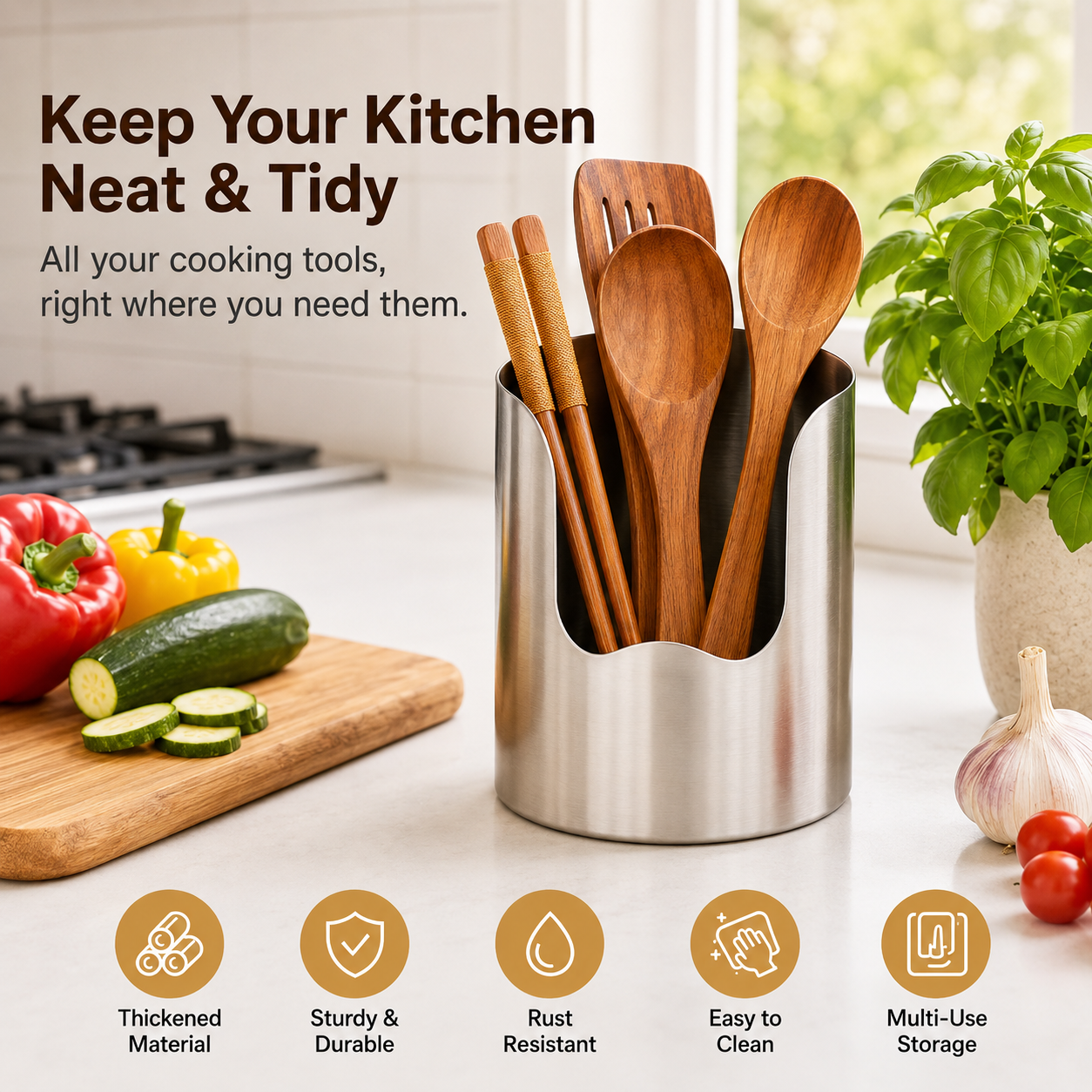 Thickened Stainless Steel Utensil Organizer