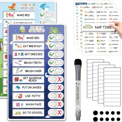 🧒👧2-in-1 Kids Magnetic Routine Chart Set (22 Pieces) | Bedtime & Morning Visual Schedule for Toddlers