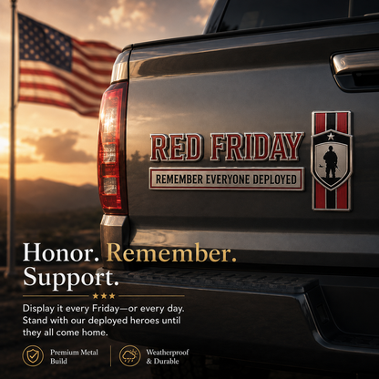 RED Friday 3-Piece 3D Metal Car Emblem Set – Remember Everyone Deployed Military Tribute Badges