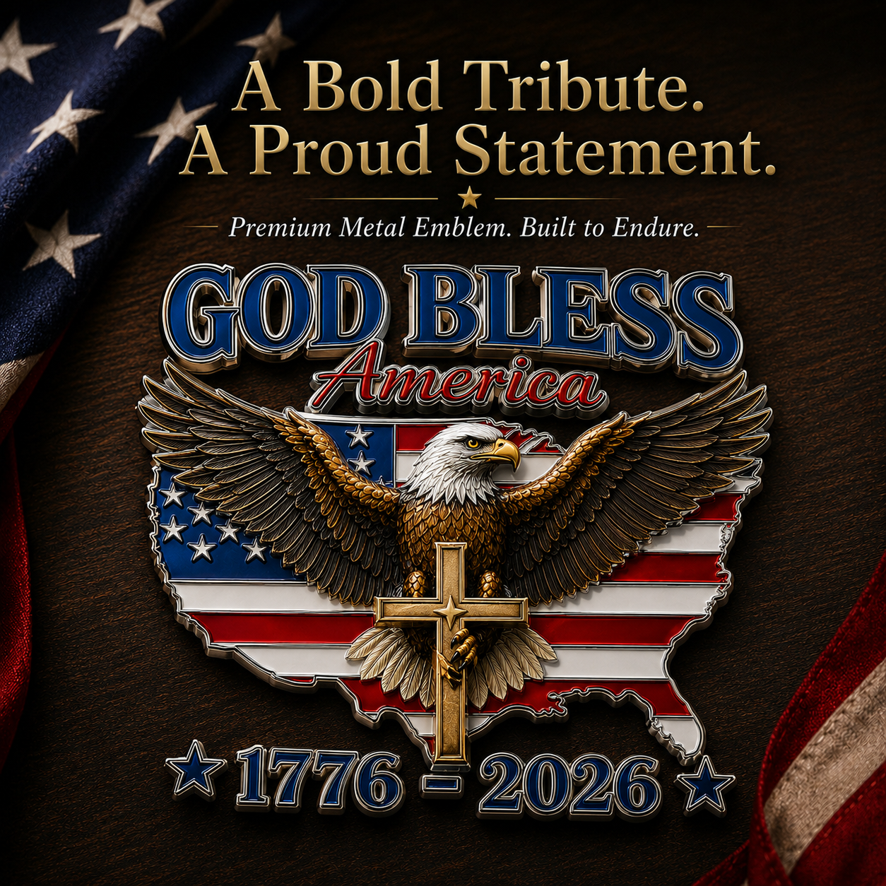 🇺🇸 God Bless America 1776–2026 Metal Car Emblem