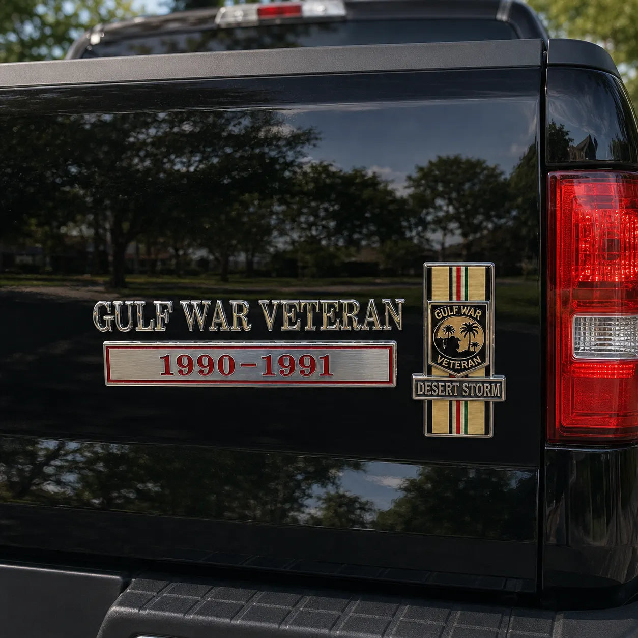 🇺🇸 Gulf War Veteran 1990–1991 Desert Storm 3D Raised Metal Car Emblem — Stand Proud