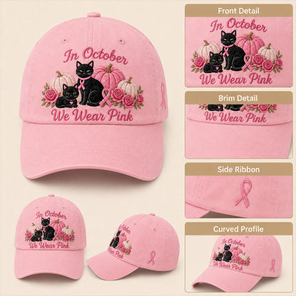 Women's 3D Embroidered Pink Ribbon Cat Hat – Breast Cancer Awareness Month Support, Strength & Hope Cap