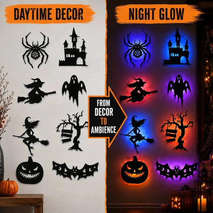 🔥50% OFF - 🎃8 Pack Halloween LED Silhouette Wall Light Stickers, Battery Powered Peel & Stick Decor Lights