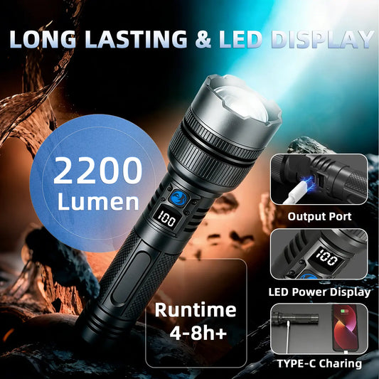 🔦 2-in-1 Flashlight + Power Bank💪 | Rechargeable Outdoor Emergency Camping Essential ⚡ | Black