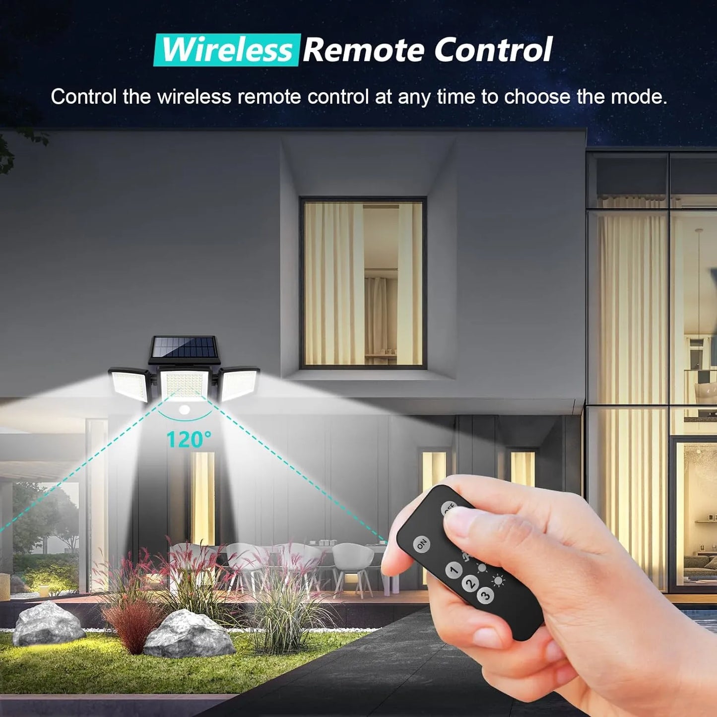Foldable 3-Head Solar Motion Security Light with Remote