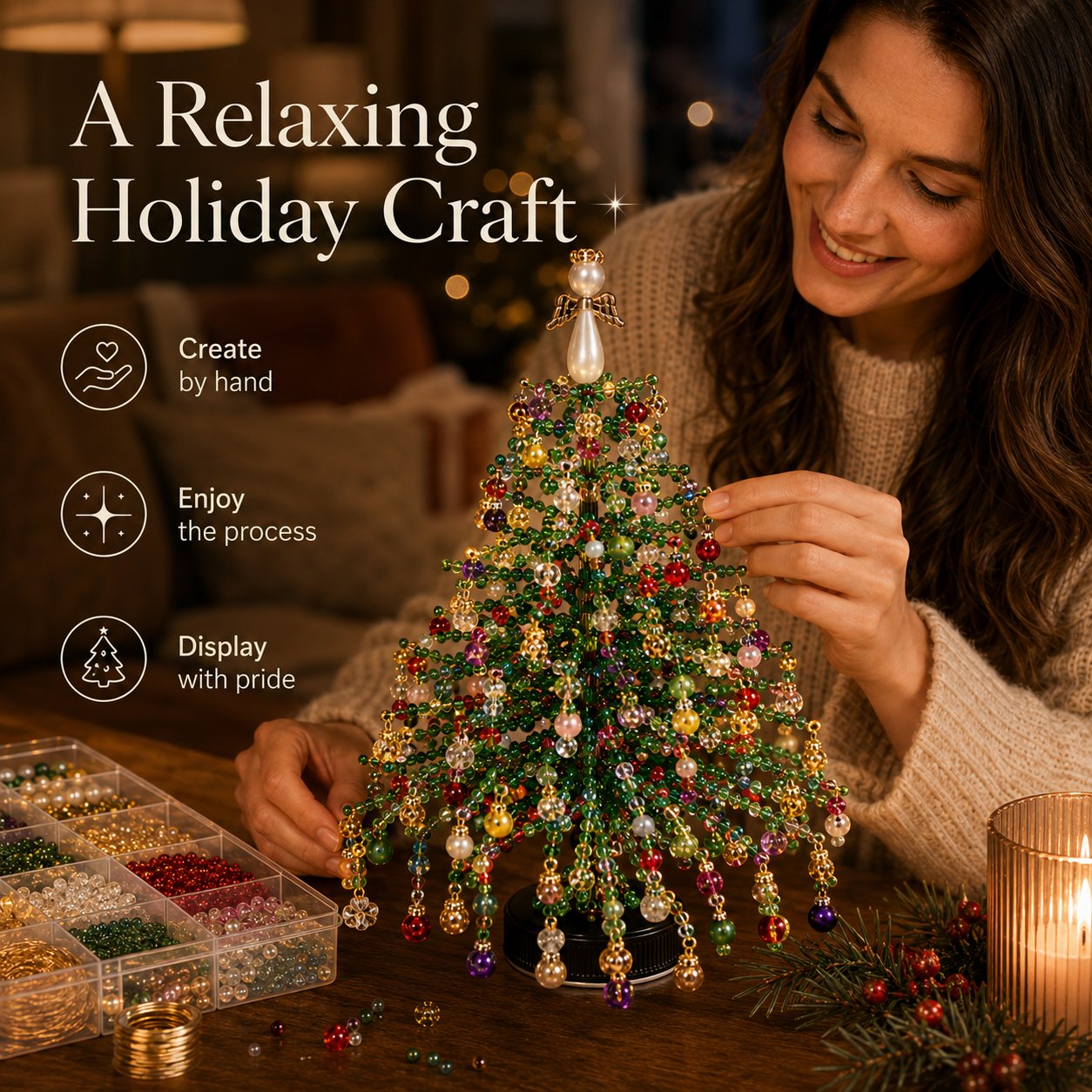 🔥🎁🎄✨ DIY Beaded Christmas Tree Kit – 🎅Create Your Own Sparkling Holiday Decoration