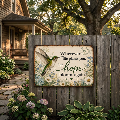 🌿 Hope Bloom Again Hummingbird Garden Sign