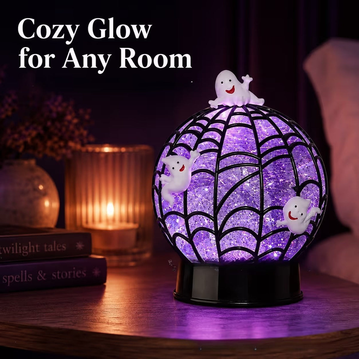 Halloween Swirling Glitter Ghost & Spider Globe Light