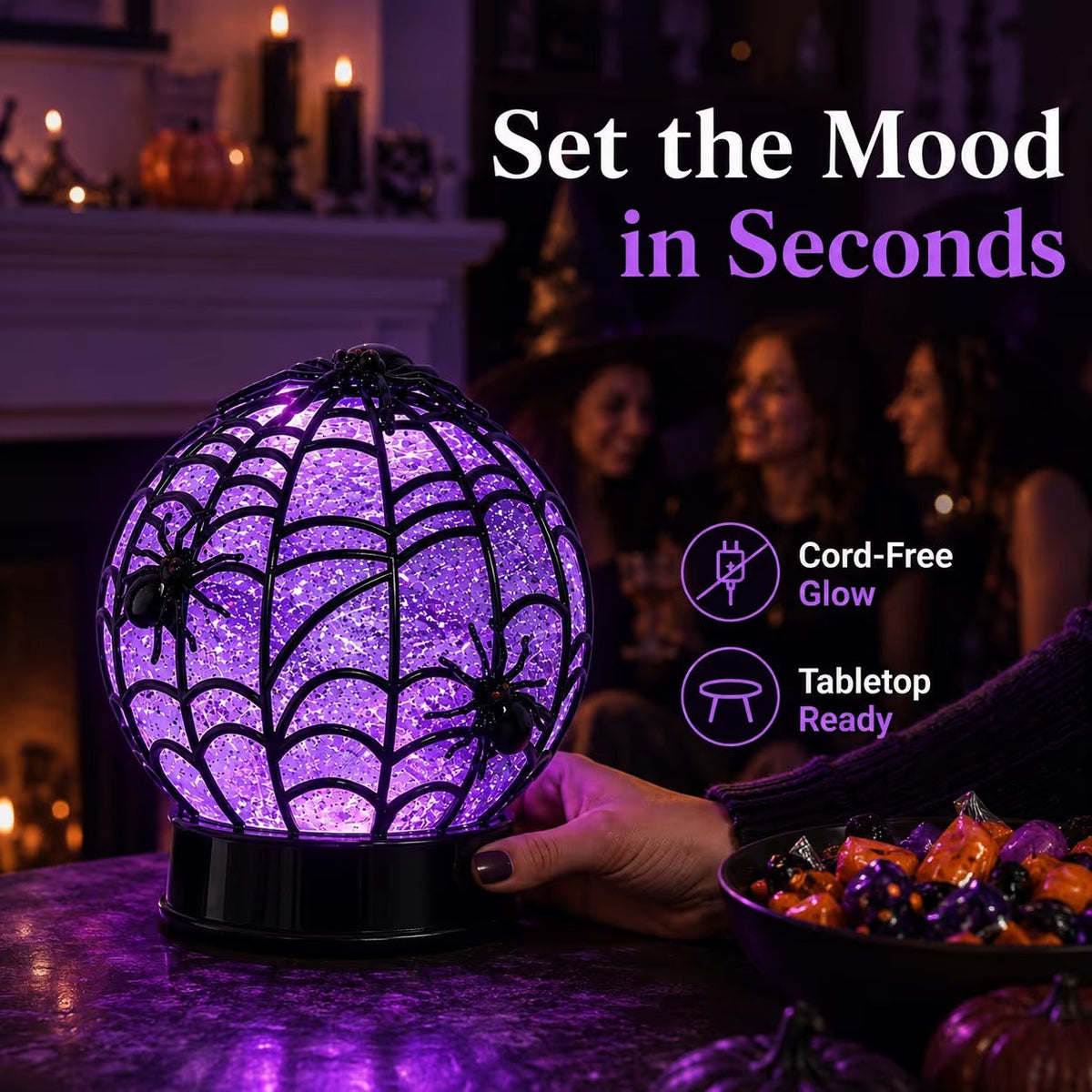 Halloween Swirling Glitter Ghost & Spider Globe Light