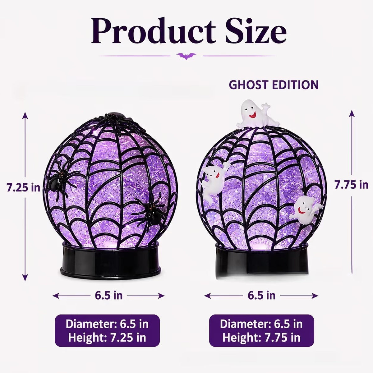 Halloween Swirling Glitter Ghost & Spider Globe Light