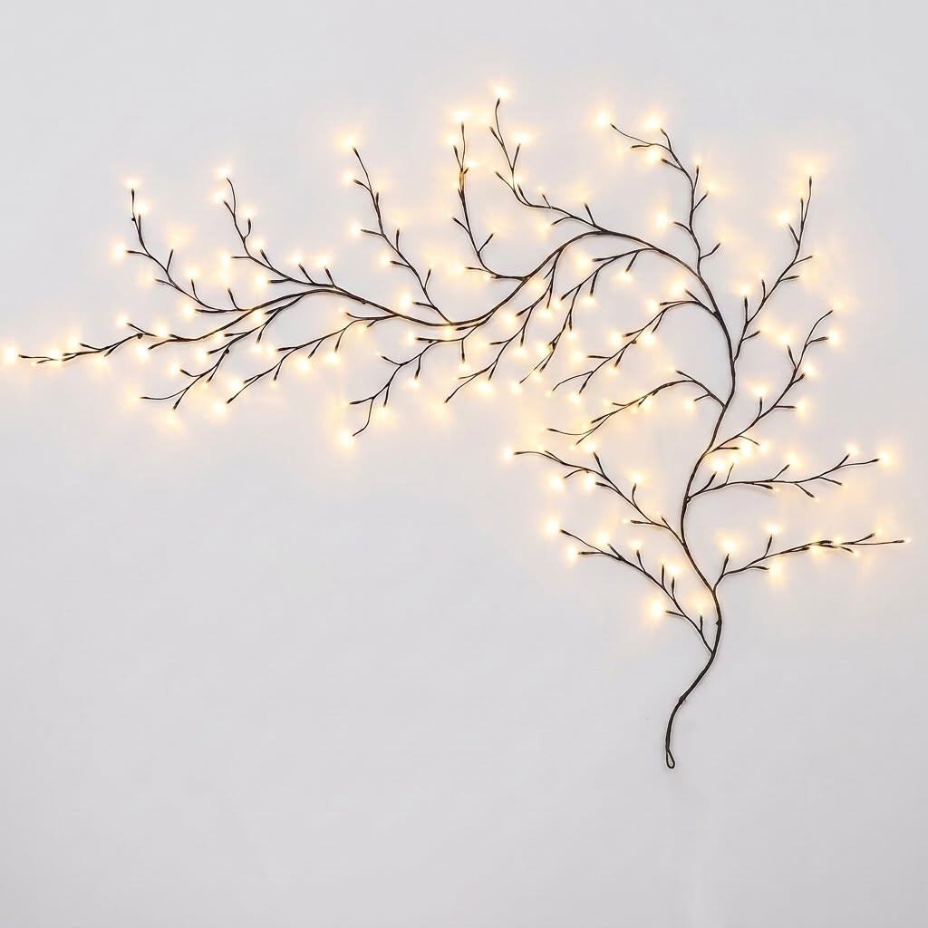 LED Branch Wall Light – Ornament-Ready Warm White Wall Tree (72/96 LEDs)