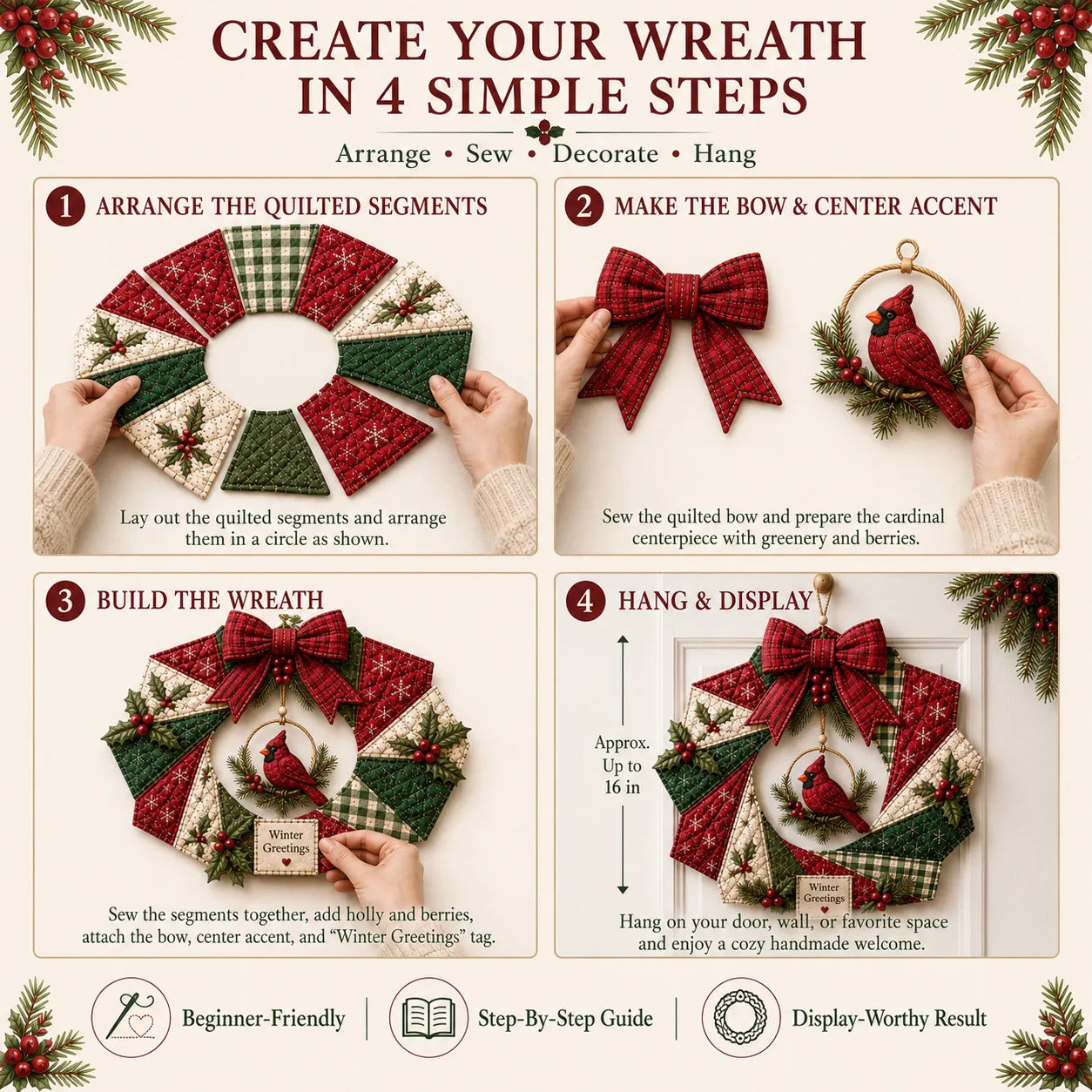 🔥LAST DAY 50% OFF - 🎄 Christmas Fabric Wreath DIY Kit – A Cardinal Blessing You’ll Make with Love & Treasure Year After Year ❤️🐦