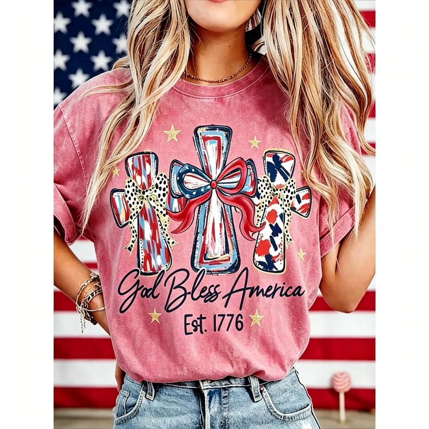 God Bless America Women Washed T-shirt Vintage 250 Years America Anniversary USA 250th Birthday Gift Shirt Memorial Independence Day 4th of July Men Women Cotton Tee Shirt