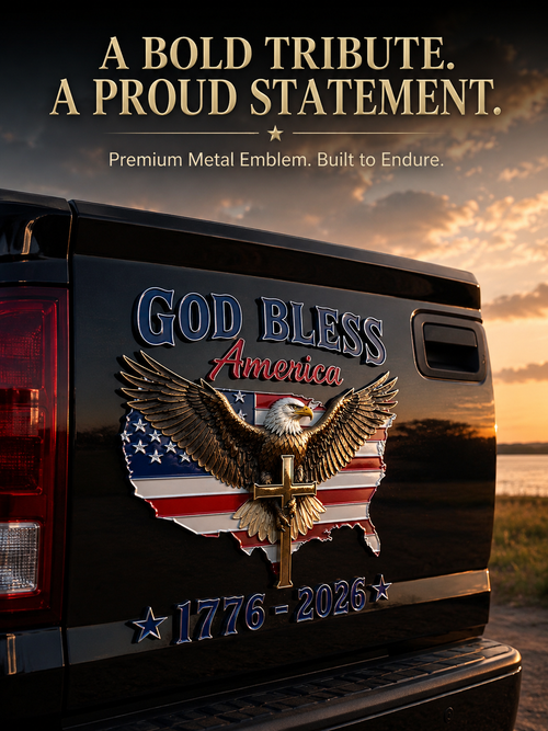 🇺🇸 God Bless America 1776–2026 Metal Car Emblem