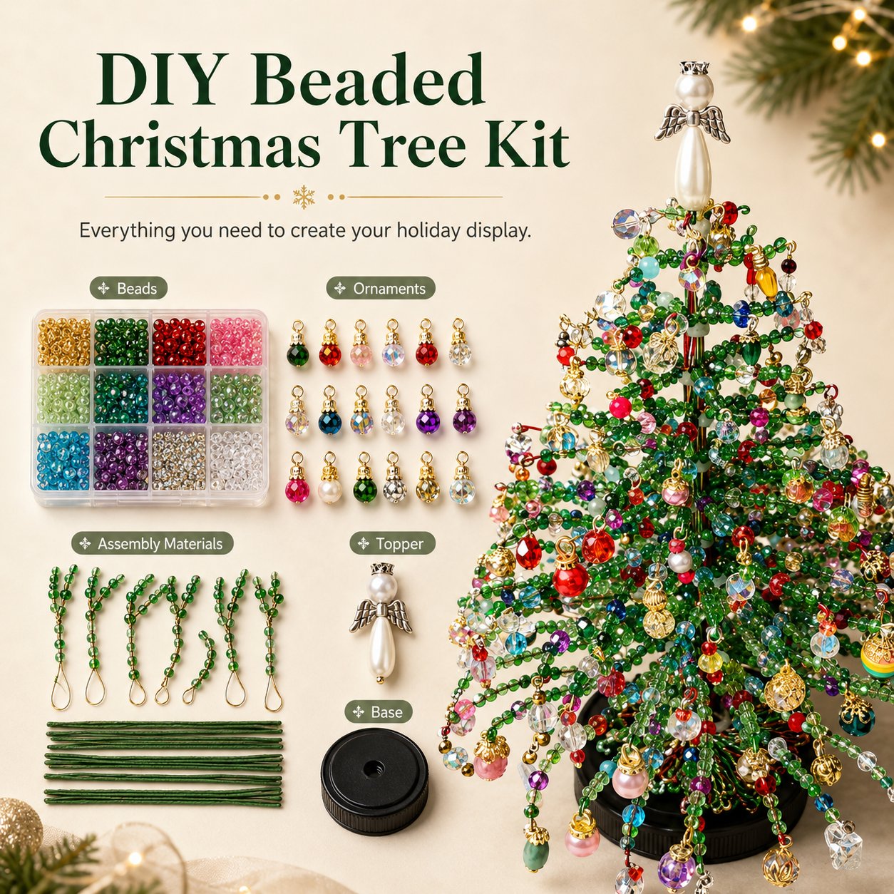 🔥🎁🎄✨ DIY Beaded Christmas Tree Kit – 🎅Create Your Own Sparkling Holiday Decoration