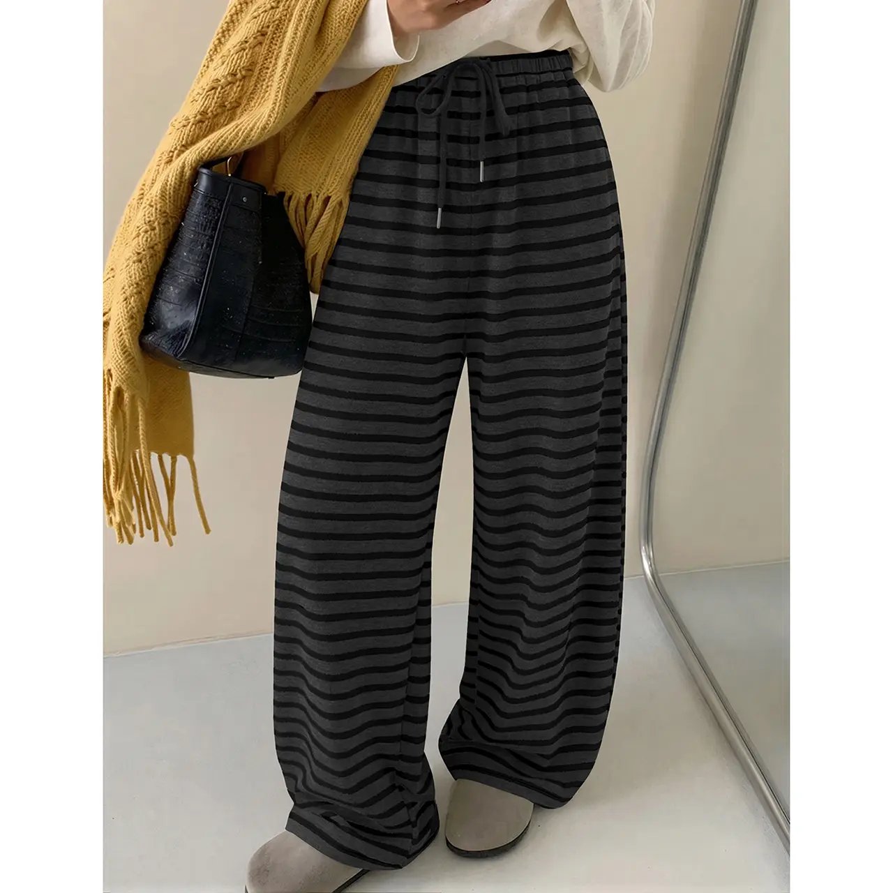 Womens Wide Leg Striped Barrel Pants Casual Loose Vintage Trousers with Pockets Oversized 2026