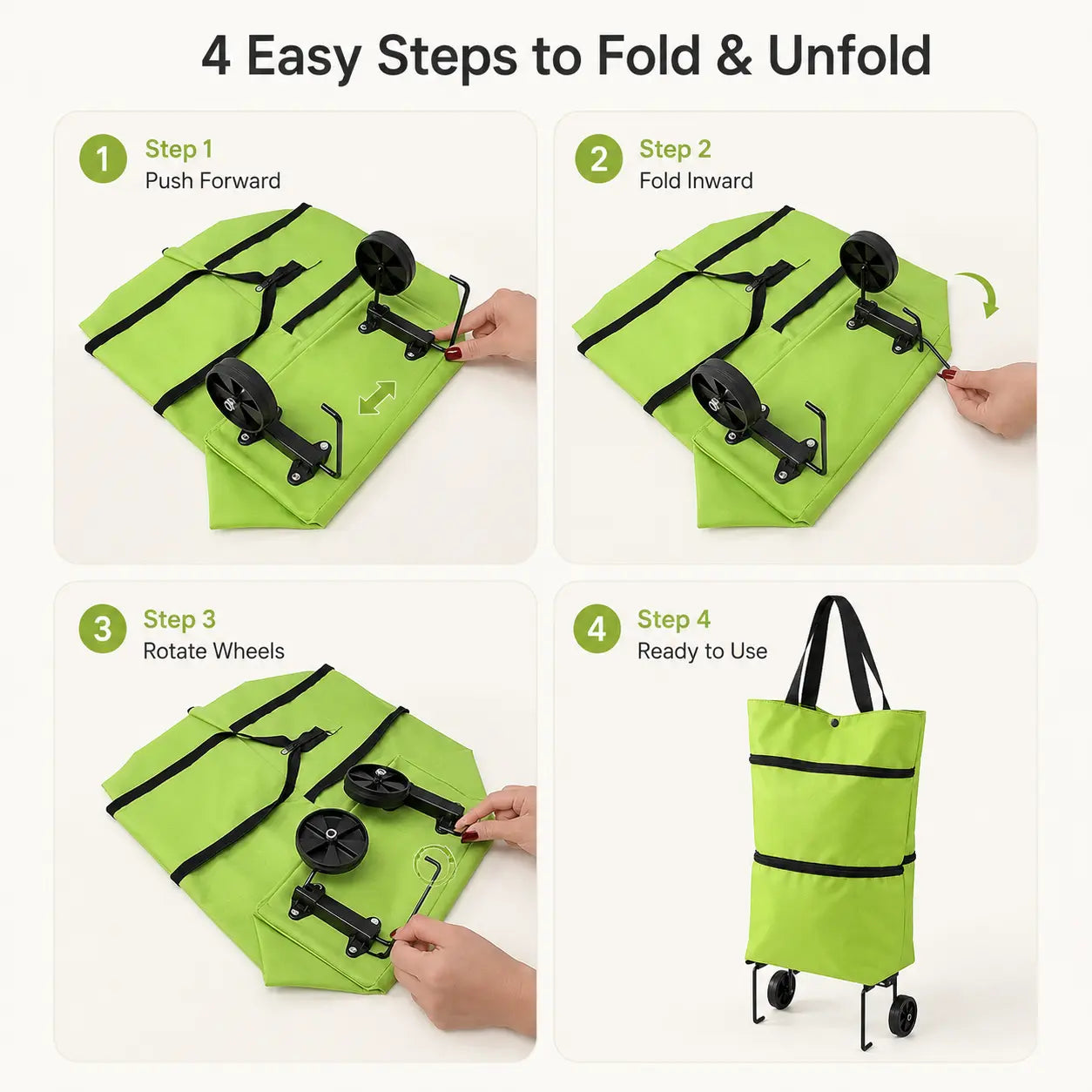 【10inch*18inch】Foldable Shopping Trolley Bag with Wheels, Portable Reusable Grocery Tote, Lightweight Rolling Shopping Cart Bag with Carry Handles for Supermarket, Travel, Laundry and Daily Use