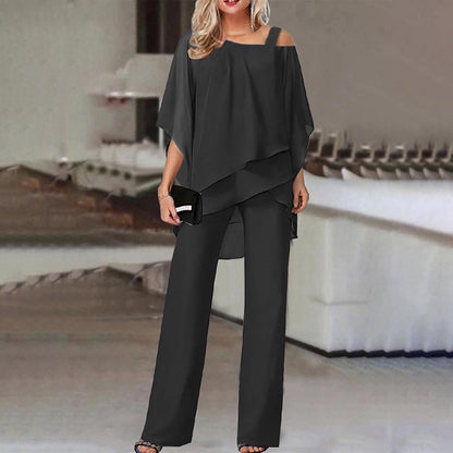 🔥 Free Shipping🔥Elegant Layered Chiffon Top & Wide-Leg Pants Set