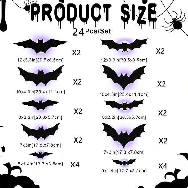 🦇Halloween LED Flying Bat Decorations - Glowing 3D Bat Wall Decor for Porch,Window, Door, Garage &Party Backdrop