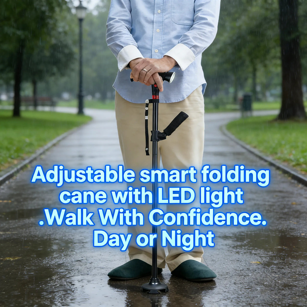 Adjustable smart folding cane with LED light 🦯💡