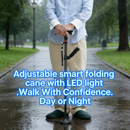 Adjustable smart folding cane with LED light 🦯💡