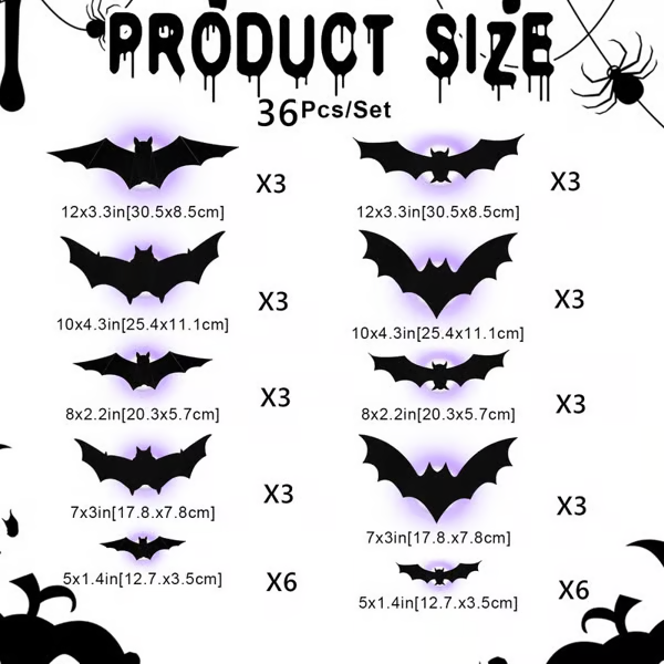 🦇Halloween LED Flying Bat Decorations - Glowing 3D Bat Wall Decor for Porch,Window, Door, Garage &Party Backdrop