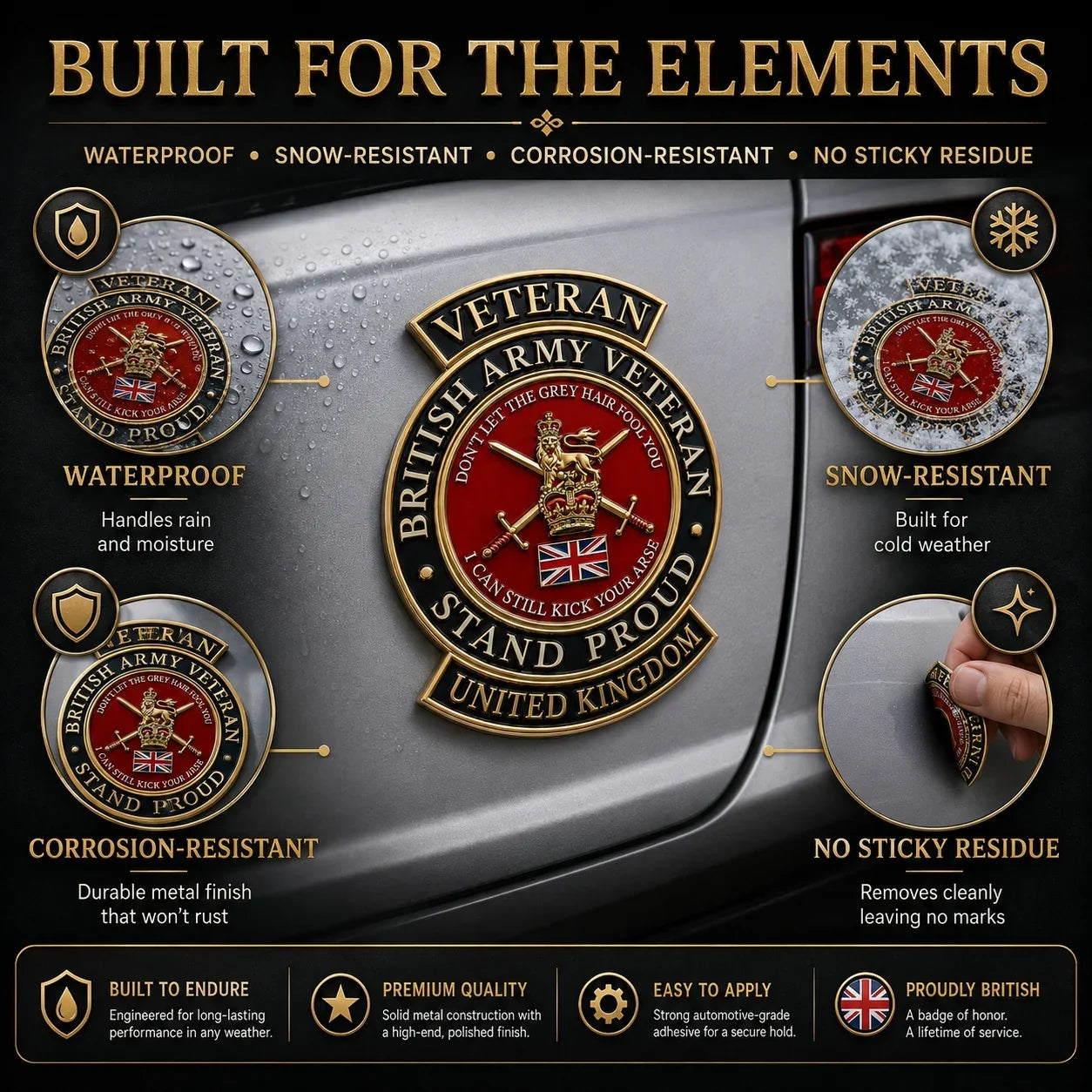 👑 British Army Veteran “Stand Proud” Tribute Metal Car Emblem