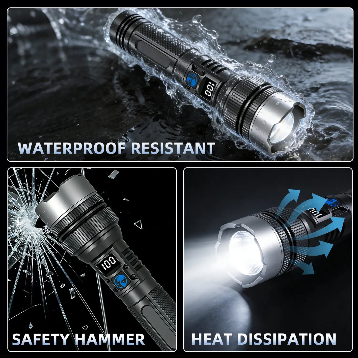 🔦 2-in-1 Flashlight + Power Bank💪 | Rechargeable Outdoor Emergency Camping Essential ⚡ | Black