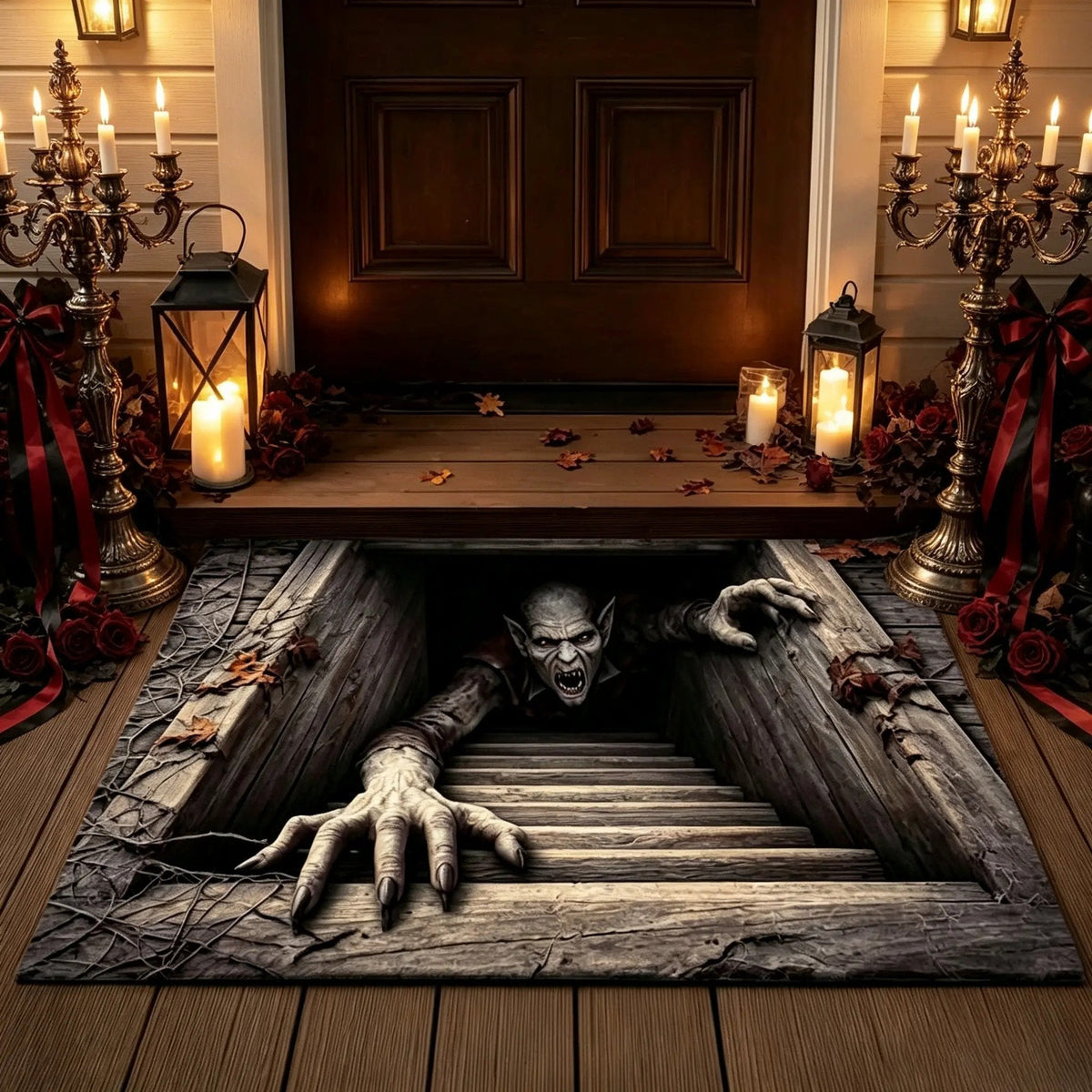 🎃 Spooky Halloween Entryway Mat with 3D Skull and Creepy Clown Design 👻